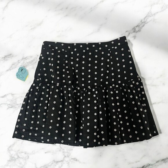 CECE Mini Skirt Size 10 Black Eyelet Floral Dot Embroidered Lined Drop Waist - Picture 2 of 5